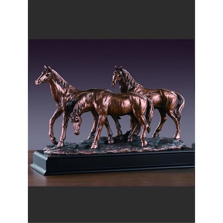 Dwellingdesigns F Three Horses Grazing Bronze Plated Resin Sculpture DW2619772